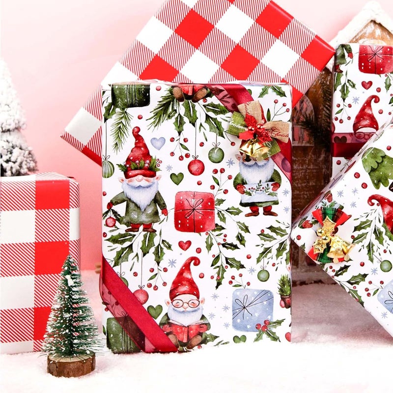 MAYPLUSS Christmas Wrapping Paper Roll - 17IN X 33FT - Gift Wrapping Paper Featuring Santa Claus Christmas Ballon Reversible Plaid for Kids, Holiday, New Year - Image 2